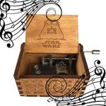 MINGZE Wooden Music Box - Hand Crank Musical Box, A variety of styles Hand Engraved Wooden Music Box, for Home Decoration Crafts Birthday Gift (Star Wars（wood color）)