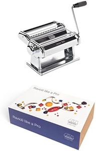 "Set de Preparación de Pasta y Raviolis, Máquina de Pasta Atlas 180 + Molde para 24 Raviolis Cuadrados (35 mm) + Rodillo de Pasta + Molde Redondo + Molde Ovalado + Paño de Cocina + Libro de Cocina."