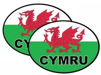 Pack of 2 Cymru Welsh Dragon Flag Oval Stickers Car Van Vehicle Self Adhesive