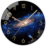 VIKMARI Galaxy Silent Non-Ticking Glass Wall Clock 12 Inch Battery Operated Wall Clocks- Round Modern Kitchen Wall Clock Decorative for Living Room, Dining Room and Bedroom