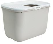 Innovative Hop In Litter Box - Spacious with Generous Top Entry and A Perforated and Removable Cover - Mocha/white