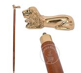Samara Nautical The King Cane - Samara Nautical 37.2" Brown Wooden Walking Stick - Wood Cane with Golden Lion Brass Handle - Unique Vintage Look Decorative Gentleman Walking Sticks and Canes
