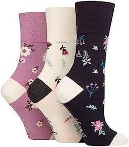 GENTLE GRIP 3pk Crew Socks - Bamboo Prints - Women's 4-8UK 5-9US - 3 pair - Bamboo Botanical Bloom