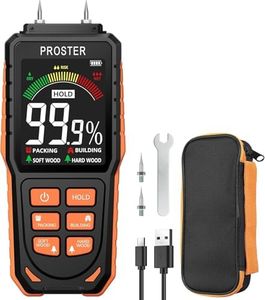 Proster Rechargeable Moisture Meter - Wood Moisture Meter, Pin Moisture Detector with 4 Modes, Moisture Meter for Wood, Firewood, Walls, Building Materials