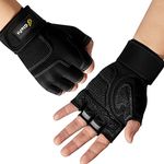 Glofit Workout Gloves with Wrist Wrap Support for Women & Men, Weight Lifting Gloves Fingerless Gym Gloves for Cycling, Training, Push-up (Black, M)