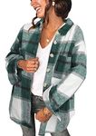 OMZIN Women's Flannel Plaid Shirt Casual Long Sleeve Button Down Lapel Blouse Mid-Long Casual Shirts Green 2XL