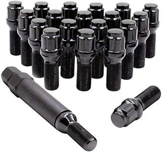 Wheel Accessories Parts Set of 20 Black 14x1.25 Lug Bolts Locking Spline Conical Seat with 24 mm Shank Length Lug Bolt with Dual Hex Key (24mm, Black, 20 PC)