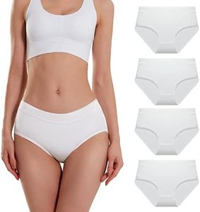 SERISIMPLE Viscose Bamboo Women Luxury Underwear Silky Comfy Ultra Soft Briefs Breathable Stretch High&Mid Waist Panties 4 pack (Mid-White, Large)