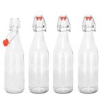 only fire Giare Glass Bottle Swing Top Glass Bottles with Stopper for Vinegar, Beverages, Beer, Water, Kefir, Soda,set of 4,16.9 Oz