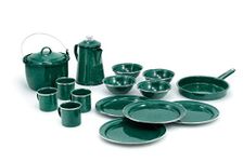 GSI Outdoors 25217 Pioneer Enamelware Camp Cooking and Table 4 Place Settings 16-Piece, One Size, Green