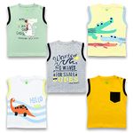 YUV Baby Boy's & Baby Girl's Regular Fit T-Shirt (Set Of 5) (Boys-Rn-Inf-5C002-6-12_Assorted_6-12 Months)