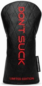 Aiming Fluid Golf “Don’t Suck” Driver Headcover Premium Quilted Leather Golf Driver Head Cover, Funny Golf Club Headcover, Luxury Golf Bag Accessory, Unique Golf Gift for Men (AFTER DARK- HOTWIRE RED)