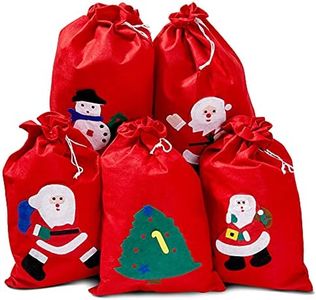 THE TWIDDLERS - 5 Grand Sacs Cadeau de Noël avec Cordon de Serrage, Sac Cadeau Noël, Accessoire Noël, Sac Cadeau Noël Grand Format - Sacs de Cadeaux pour Enfants & Adultes - 60 cm x 40 cm / 24" x 16"
