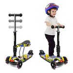 Kids Scooter with Removable Seat 3 Wheels and Adjustable Handlebar 2 in 1 Sit & Stand Kick Scooter for Toddlers Boys Girls Age3+