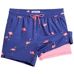 MaaMgic Mens Swim Trunks with Compression Liner 2 in 1 Swimming Shorts Stretch 5.5" Quick Dry Bathing Suits,Flamingo at Night,Large