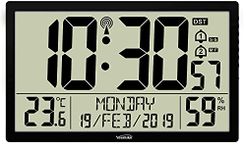 Youshiko XXL 14.76'' Jumbo LCD Radio Controlled (Official UK & Ireland Version) Silent Wall Clock with Temperature and Humidity display