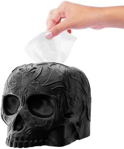 Death Decor Skull Tissue Box Cover Square Black - Gothic Home Decor, Skull Gifts for Men Women and Skull Lovers, Office Desk Organizer, Vanity Accessories - Fits Most Square Tissue Boxes