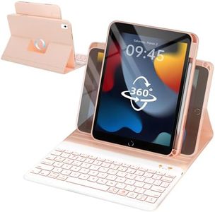 OYEEICE for iPad 9th Generation Case with Keyboard - Detachable Backlit Keyboard - Rotatable Cover with Pencil Holder for iPad 9th/8th/7th Gen, iPad Air 3rd Gen & iPad Pro 10.5" - Pink