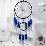 Dream Catcher Wall Hanging Room Decor Double Blue Circle Handmade Feather Bedroom Decoration Craft Gift for Girls Boys Kids