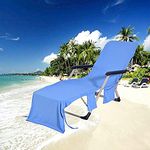 MIFXIN Lounge Chair Beach Towel Cover with Side Storage Pockets Microfiber Lightweight Beach Pool Chair Cover Towel for Sunbathing Holiday (Blue)