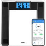 Vitafit 250kg Extra-High Capacity Smart Digital Body Weight Bathroom Scale for Weighing and BMI via App, 8mm Tempered Glass, Extra Large Blue Backlit LCD and Batteries Included, Superb Black