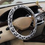 Leopard-Printed Steering Wheel Cover for Women Fluffy Warm Durable and High Elasticity Anti-slip Steering Wheel Protector, Suit for Most Car, Truck, SUV, or Van