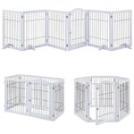 unipaws Pet Playpen with Wood and Wire, 6 Panels Extra Wide Freestanding Walk Through Dog Gate with 4 Support Feet, Foldable Stairs Barrier Pet Exercise Pen for Dogs Cats Pets, White