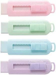Staedtler Sliding Retractable Pencil Eraser with Plastic Sleeve, Assorted Soft Pastel Color 4 Pack