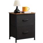 Somdot Nightstand with 2 Drawers, Bedside Table Small Dresser with Removable Fabric Bins for Bedroom Nursery Closet Living Room - Sturdy Steel Frame, Wood Top, Pull Handle - Black