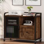 BON AUGURE Filing Cabinet for Home Office, Rolling Lateral File Cabinet with Storage, Wood Metal Printer Stand with Drawer Under Desk (Rustic Oak)