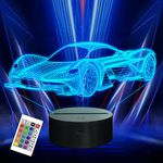 Attivolife Car Gifts for Boys, Sports Racing Optical LED Night Light 16 Colors Change with Remote Control Timer, Kids Bedroom Decor Lamp Cool Novelty Birthday Xmas Present for Men Toddler