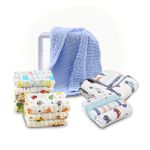 MOM'S HOME Organic Muslin New Born Baby Gift Set - Blue White - 11 Items