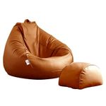 AngelicDecore Brand - 3XL Faux Leather Bean Bag with Stool Ready to Use Filled with Beans (Tan)