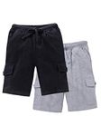 KiddoPanti Boys Solid Knit Cargo Short Pack of 2, Jet Black & Grey Melange, 8-10Years