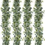 SOMYTING Eucalyptus Garland with White Flowers 4 Packs 5.9Ft Eucalyptus Leaves Gypsophila Garland Artificial Greenery Vines for Wedding Party Mantle Table Runner Home Decor (4PCS)