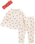 Mud Pie Girl Ditsy Pumpkin Baby Outfit and Headband Set, Cream, 3-6M