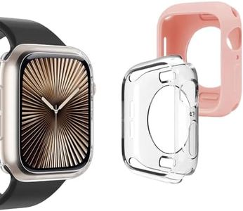 U191U 2 Pack Bumper Case for Apple Watch, Ultra Thin Soft TPU Shockproof Case Cover Bumper Protector for iWatch Accessories (No Screen Protector) (Clear+Pink, 42mm Series 10(2024))