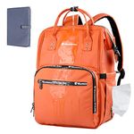 MAYMOONER Baby Diaper Bag Backpack, Portable Multifunctional Unisex Travel Maternity Nappy Bags for Mom and Dad, Orange, 2 Piece Set, Unisex Multifunction Large Diaper Bag Backpack