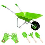 Hortem Wheelbarrow Set Children, Metal Construction Wheel Barrel Easy to Assemble and 3 PCS Kids Gardening Tools,Garden Gfits for Childr (Green)