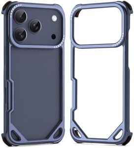 OGRANEE Metal Bumper Case for iPhone 17 Pro Max, Aluminum Alloy Frame Hollow Back Design Compatible with Magnetic, Minimalist Slim Shockproof Cool Cover Hard Shell, Raised Edge Protection, Blue