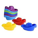 Playkidz Baby Bath Toy Little Boat Train Pack of 9 Stackable Plastic Kids Tugboats for Bathtub And More in 6 Colors Ages 3 and up