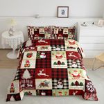 Merry Christmas Comforter Set Santa Claus Bedding Set for Kids Girls Women Adults Cute Snowman Comforter Geometric Snowflake Quilted Duvet Set Bedroom Collection Twin Size 2Pcs