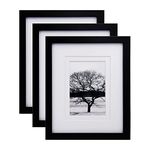 EGOFINE 10x8 Photo Frames Black Set of 3, Wooden Frames Matted for 6x4/7x5 inch or 8x10 Without Mat,10x8 Picture Frames for Tabletop and Wall Mounting,20x25cm Poster frames for Portrait, Printing