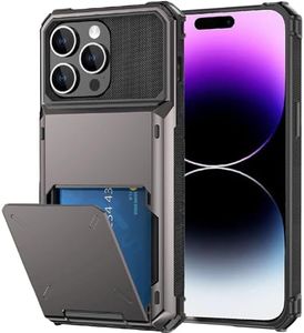 for iPhone 14 Pro Max Case with Card Holder[Store 5 Cards] Wallet Case with Hidden Card Slot, Heavy Dual Layer Shockproof Protective Phone Cover for Apple iPhone 14 Pro Max (Grey) 6.7"