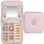 Vlando Jewellery Storage - Personalised Jewellery Box Small with Q Metal Letters, Velvet Jewellery Box with Initial, Jewellery Travel Case, Gift Idea for Women, Girls