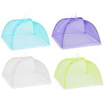 Pwsap Pop-Up Mesh Food Covers Mesh 4 Pack Reusable Collapsible Colorful Umbrella Tent Encrypted Screen Net Protectors for Outdoors Camping Parties Picnics BBQs Keep Out Flies Bugs Mosquitoes(17X17In)