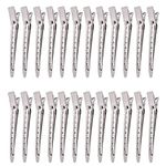 Ondaring 24 Pcs Metal Duck Billed Hair Clips Silver for Styling Sectioning, 3.5 Inches Rustproof Metal Alligator Curl Clips Pins for Curls & Long Hair