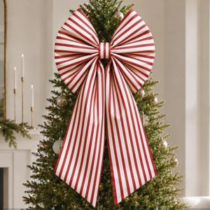 Christmas Decorations, 2 Pack Large Red White Stripes Christmas Bows
