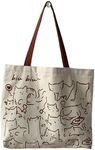 Cute Tote Bag for Women with Zipper, Funny Purse with Cats Dogs Large Canvas Shoulder Bag Handbag, Biu-white, Large