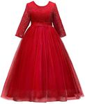 IMEKIS Girls Pageant Princess Flower Dress Kids Prom Puffy Ball Gowns Red 9-10 Years